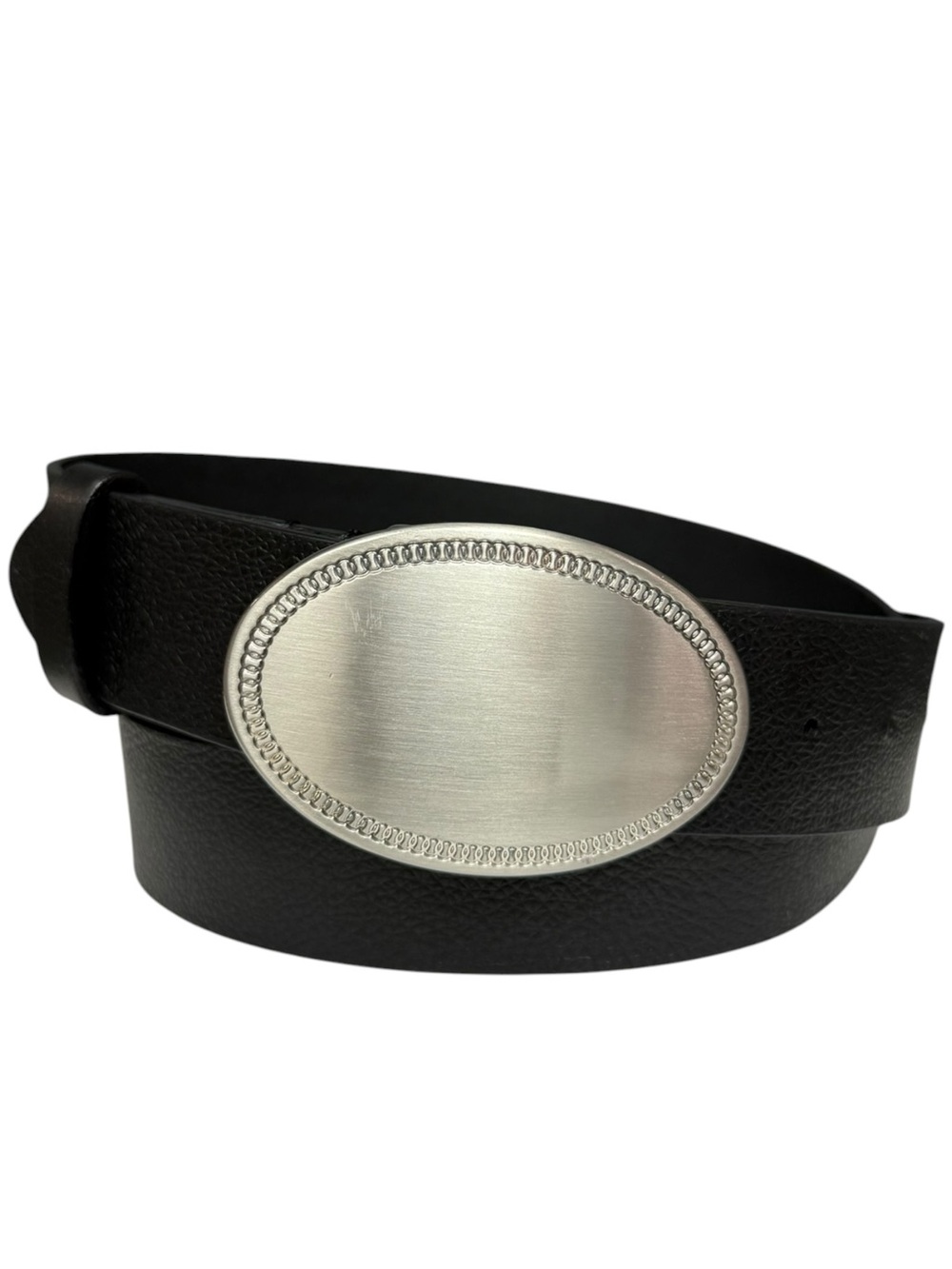 Chico’s Black Genuine Leather Oval Buckle Belt Medium Statement Belt Minimalist